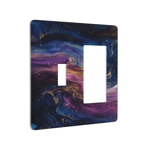 Decorative Outlet Covers Abstract Purple Blue Gold Marble Texture 2 Gang 1 Gang Wall Plate Cover Single Toggle Rocker Combo Light Switch Cover Plate Faceplate for Bedroom Decor