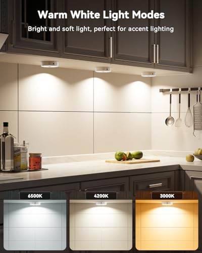 Image of Under Cabinet Lighting, Rechargeable Motion Sensor Puck Lights with Remote, 3 Color Temps &12 RGB LED Battery Operated LED Lights, Dimmable Magnetic Under Counter Lights for Kitchen