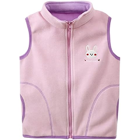 Kids Gilet Polar Fleece Autumn Winter Boys Girls Sleeveless Cartoon Jacket Baby Zipper Outerwear, Pink 90 Cover