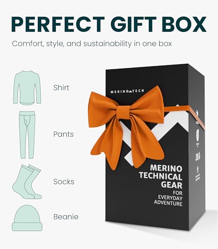 Merino.tech Merino Wool Base Layer Mens Set + Beanie - Midweight Merino Wool Mens Thermal Underwear Set Top, Bottom3