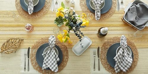 Image of THE HOME TALK Premium Cotton 4-6 Seater Table Runner -14x72 Inches-Yellow|Elegant Dining|Handcrafted Quality|Stylish Console Decor for Dining Table, Parties, Events