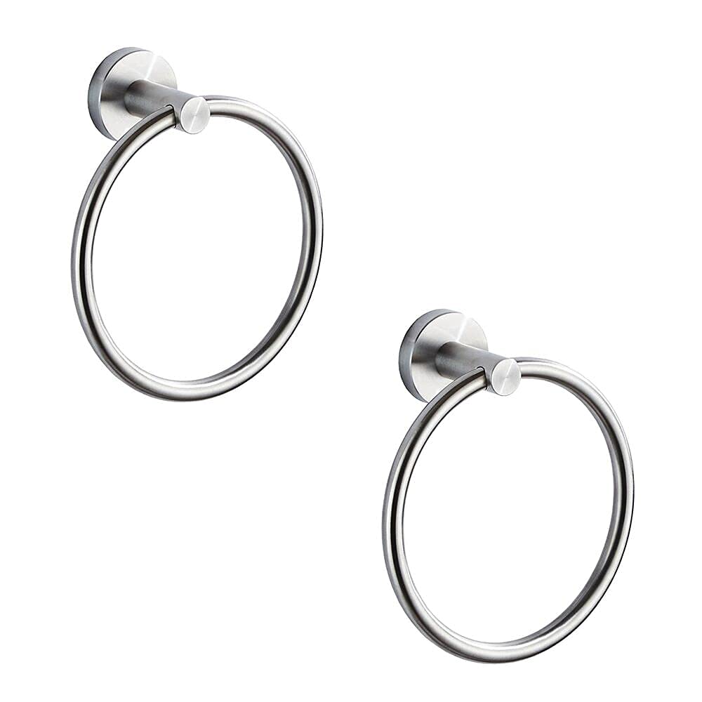 Hand Towel Ring Round Bath Towel Holder SUS 304 Stainless Steel Wall Mount Towel Holder for Kitchen Bathroom,Brushed Nickel，2 Pack