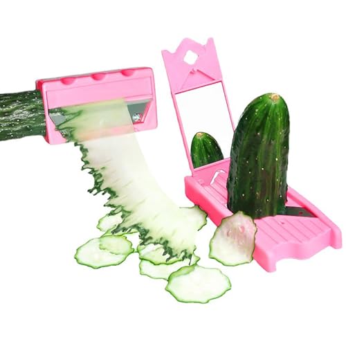 ZEHRAI Food Facial Beauty Cucumber Slicer And Film Winder Carrot Cucumber Sharpener Peeler Kitchen Tool Spiral Vegetable Slicer (2 Pack, pink)
