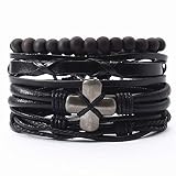 WDAIJY Herrenarmband,Herren Armband Schwarze Feder Blatt Motorrad Cross Charme Glaube Worte Leder Armbänder Männer Frauen Femme Homme Schmuck