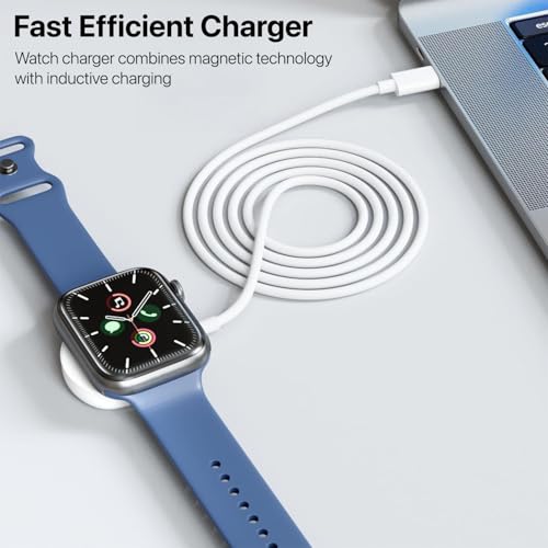 Image of Vaku Luxos USB A 3.0 Magnetic iWatch Charger Cable Compatible for iOS Smartwatch 1 Meter Wireless Fast Charging Cord for Ultra 11 /10 /9 /8 /7 /6 /SE2 /SE /5 /4 /3 /2 /1- White
