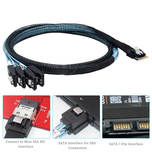 Cable Slimline SAS SFF-8654 a 4X SATA 1.0 m Negro miniatura 6