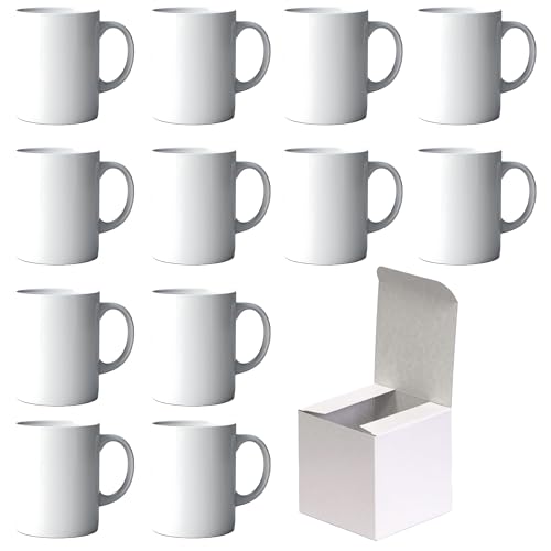 AL PRODUCTION Set di 12 tazze per sublimazione complete di scatola, tazze bianche da 330ml in ceramica per caffè, tè, latte, adatta per stampa sublimatica (Bianco, 12 Pz)