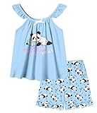Funnycokid Kids Pajamas Girls 8 9 Summer Pjs Blue Panda Ruffle Sleeve Shorts Set 2 Pieces Sleepwear With Pocket