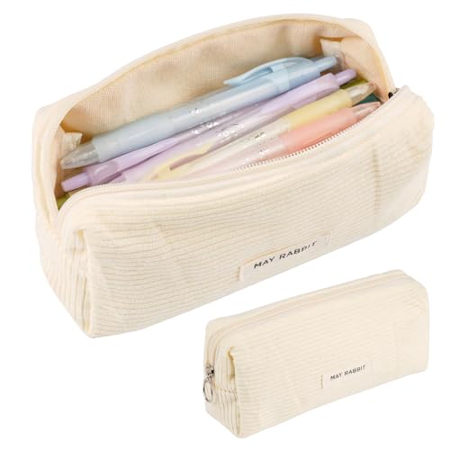 Deepton Mäppchen Cord-Stoff, Federmäppchen Milchig Weiß für Mädchen Teenager, Federtasche Stiftetasche Stiftemappe Pencil Case Schulmäppchen für Schule, Büro - Weiß