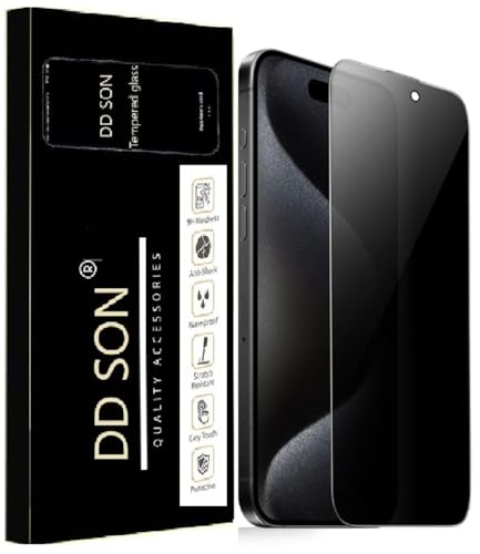 Image of DD SON Military Grade 360 Degree Privacy Tempered Glass for iPhone 15 Pro Max (6.7 Inch) Anti-Spy Screen Protector with Accessories Kit, Shatterproof & Scratch Resistant Screen Guard