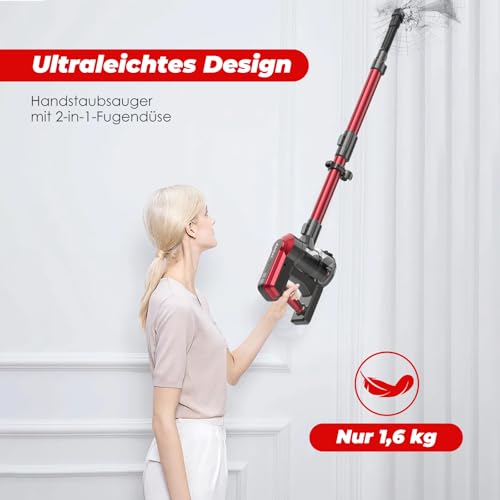 Akitas V10A Akku Staubsauger Kabellose mit 450W BLDC-Motor, 45kPa Saugleistung, 60 Min Laufzeit, LED-Bürste mit grünem Licht, Anti-Verhedderung, ideal für Teppiche, Hartböden & Tierhaare 4