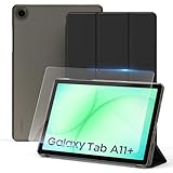 CACOE Case for Samsung Galaxy Tab A11+/ A9+ Plus 11 Inch 2025 with Screen Protector, Ultra Slim Stand Protective Smart Cover Hard PC Translucent Back Shell, Auto Wake/Sleep, Black