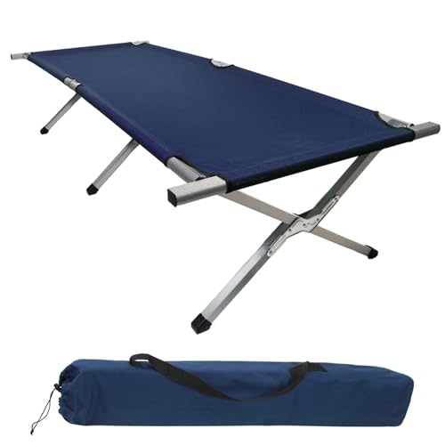 Montafox Feldbett Klappbett Alu 190 x 64 x 41 cm Stabiles Aluminium Campingbett 150 kg Belastbar Tragbar Bequem Reise Liege Gästebett Klappbar, Farbe:blau