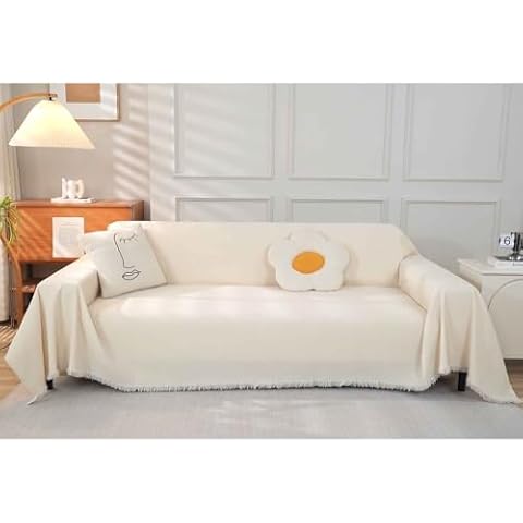 MEETSKY Couch Cover + Throw Pillow Covers Set of 2 Packs Beige Cover