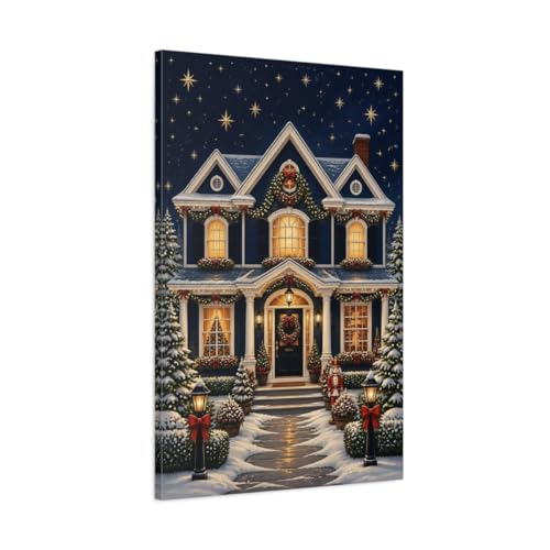 Toile Fairytale Festive House pour habiller un mur vide au-dessus du canapé de salon