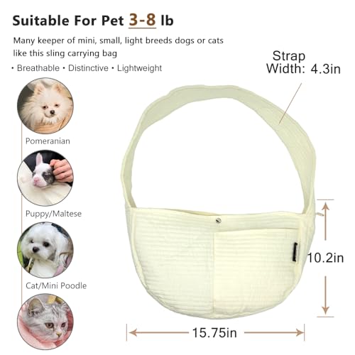 NATUYA Small Dog Carrier Sling Cat Sling,Adjustable Strap Hand Free Pet Puppy for Outdoor Traveling Subway (White, Canvas)