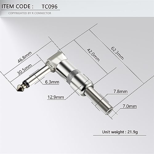 Conector Jack 6.35 mm Mono Macho en Ángulo Recto con Resorte para Pedalera 100 Uds 4
