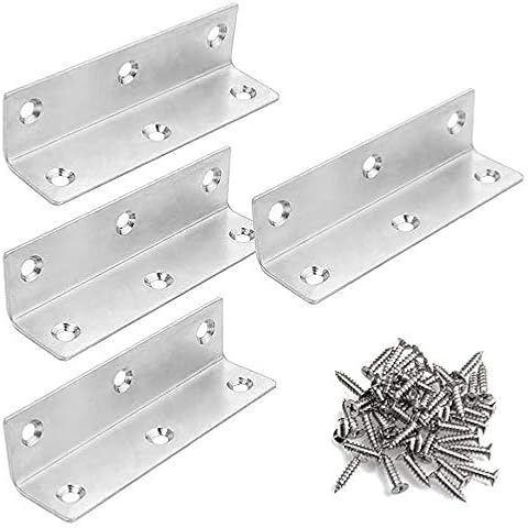 OBELON Heavy Duty Widen Corner Brace 80mm - Stainless Steel 2mm, Right Angle Bracket Repair Fixing Fastener with Screws for Furniture, 4 Pcs Cover