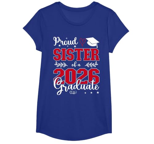 Proud Sister of a Class of 2026 Graduate for Graduation T-Shirt, Girls, Royal Blue, Small
