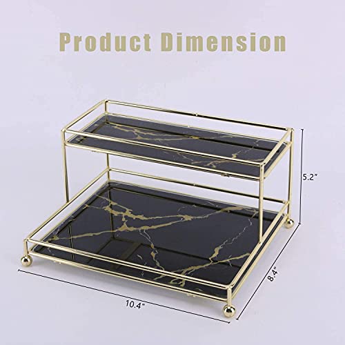 Simmer Stone Makeup Organizer Shelf, 2-Tier Cosmetic Storage Basket With Glass Tray, Wire Vanity Organizer Rack For Bathroom, Countertop, Dresser And More, Medium Size #TOP5
