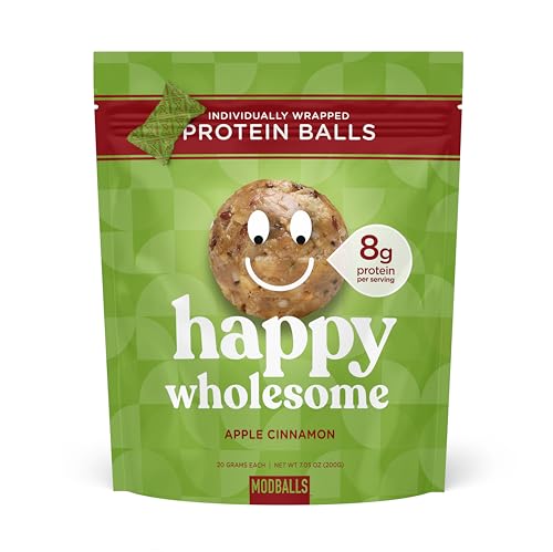 Happy Wholesome Protein Balls 7.05oz Bag (Apple Cinnamon) Protein Snack,