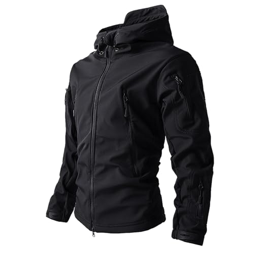 Cexiakong Chaqueta de invierno para hombre, chaqueta softshell, abrigo táctico con capucha, cremallera transpirable, chaqueta para exteriores, chaqueta de pesca, caza, chaqueta de trabajo, trekking, - imagen 6