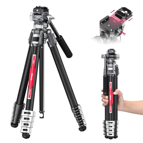 ULANZI TT09 Video-Go Carbon Fiber Travel Camera Tripod w F38 Quick Release Fluid Head, 55.91