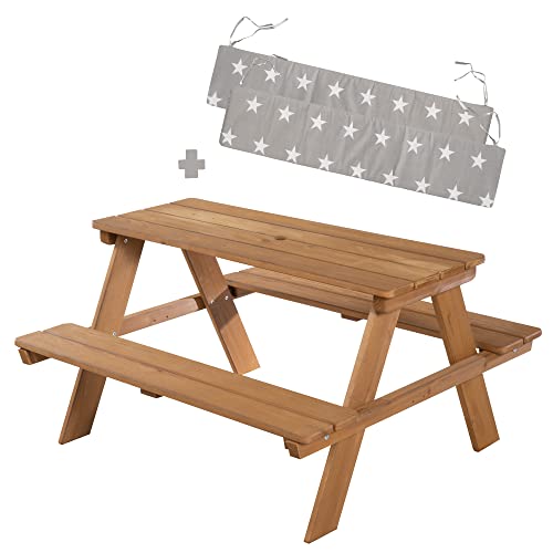 Roba Conjunto de Muebles de jardín para niños con cojín de Asiento, Resistente a la Intemperie, de Madera Maciza en Teca