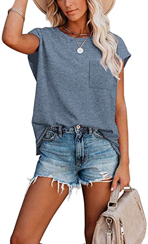Image of CNFUFEN Short /Long Sleeve T Shirts for Women Fashion Casual Summer Lightweight Solid Trendy Tops