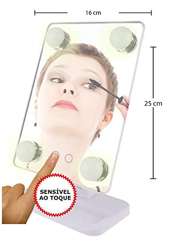 Espelho para maquiagem Vivitar Vanity Mirror com iluminação por LED e rotação 360° - Branco, VIVITAR