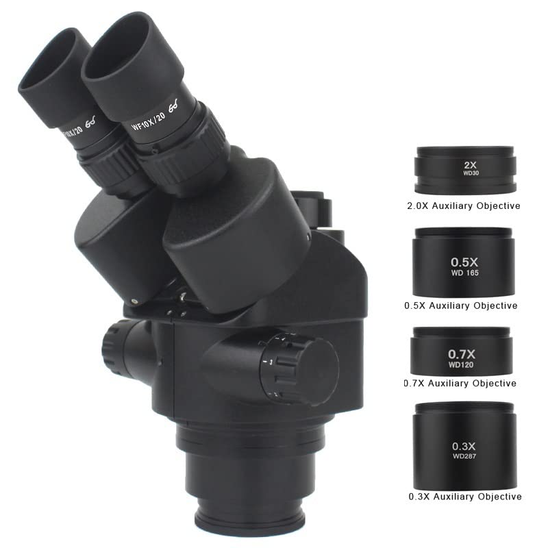 Microscope 7X-45X 3.5X-90X Simul-Focal Trinocular Microscope Zoom Stereo Microscope Head 0.5X 2.0X 0.7X 1.5X 0.75x Auxiliary Objective Lens(with 2X 0.7X)