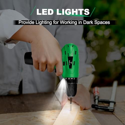Image of Tegatok Cordless Drill Set,12V Power Drill Set with Battery and Charger, Electric Driver Drills Bits, 3 /8'' Keyless Chuck,18+1 Torque Setting with LED Electric Drills Set