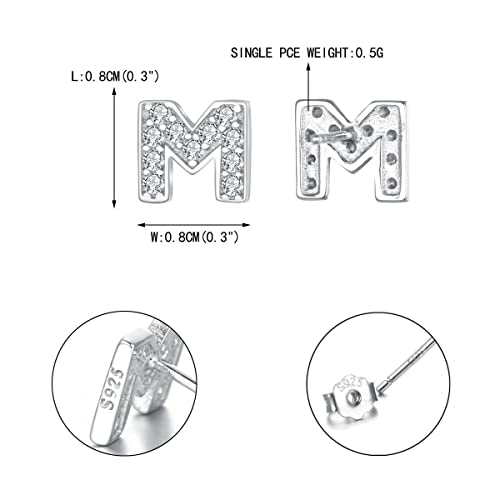 Ever Faith 925 Sterling Silver Pave Cubic Zirconia Fashion Initial Alphabet Letter M Stud Earrings Clear #TOP5