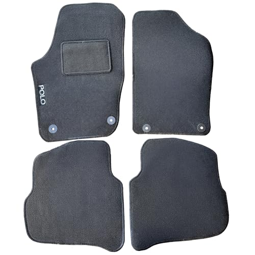 Rebeca Shop® Tapis de voiture compatibles pour Polo 6R de 2009 à 2014 en moquette noire | Tapis avec 4 clips | Logo brodé seuil de porte renforcé