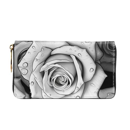 Black White Rose Women's Wallet Large Capacity Credit Card Holder Zip Phone Clutch Ladies Travel Purse2