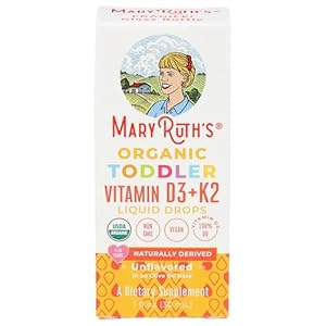 MaryRuth Organics Vitamin D3 | Vitamin K2 | Vitamin D3 K2 Drops | K2 D3 Vitamin Liquid Supplement for Toddlers | Kids Supplement for Calcium Absorption Strong Bones | Vegan | Gluten Free | 1 Fl Oz