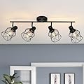 WILON Track Lighting Fixtures Ceiling 4-Light Flush Mount Ceiling Spot Lights, Industrial Track Light Black Kitchen Light Fixtures Rotatable Spotlight for Kitchen Hallway Living Room (E26 Base)
