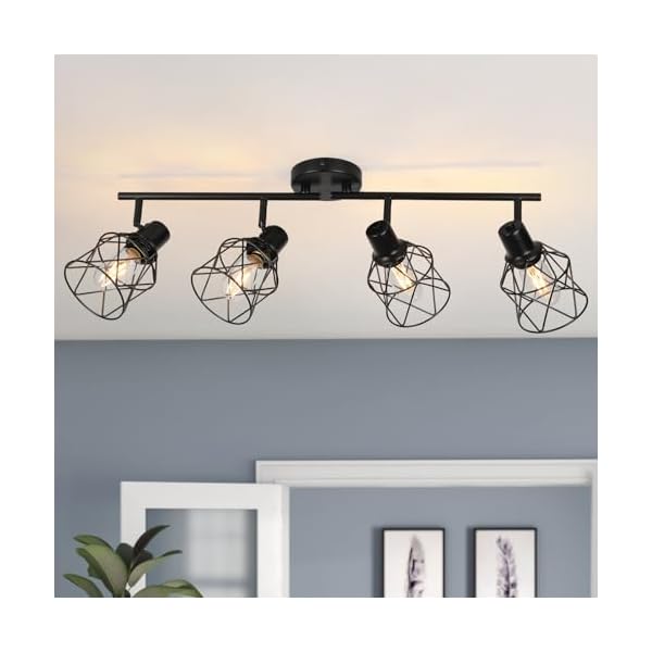 Wilon track lighting fixtures ceiling 4 light flush mount ceiling spot lights industrial track light black kitchen light fixtures rotatable spotlight for kitchen hallway living room e26 base  urban country home decor
