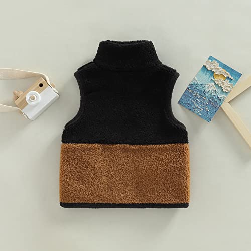 Toddler Baby Boy Girl Fleece Vest Coat Sleeveless Zipper Sherpa Waistcoat Fall Winter Warm Outerwear With Pockets (Black Brown , 18-24 Months ) #TOP3