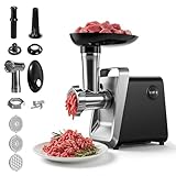 【Accessoires polyvalents】Ce hachoir viande comprend 3 disques de coupe, un moule à kubbe, un kit pour boulettes, un embout à saucisses, un entonnoir, un tube de remplissage et un poussoir alimentaire. Grâce à cet appareil polyvalent, vous répondez à tous vos besoins de hachage, de coupe et de façonnage.