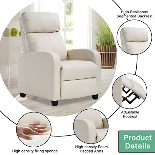 Cl.hpahkl Living Room Recliner Chair Modern Reclining Easy Lounge Winback Single Sofa Reading Chair Fabric Home Theater Seating Adjustable Accent Armchair W/Thick Seat Cushion & Backrest, Beige #TOP5