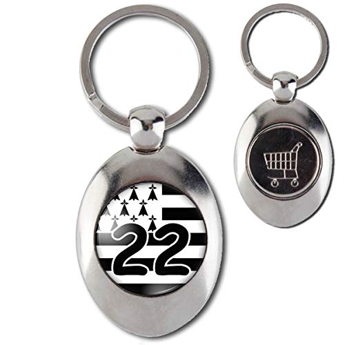 Reloadshop Porte-Clés Acier Ovale Jeton Caddie Drapeau Breton 22 Côtes-d'Armor Bretagne Brezhoneg Celte Celtique Noir Blanc Cover