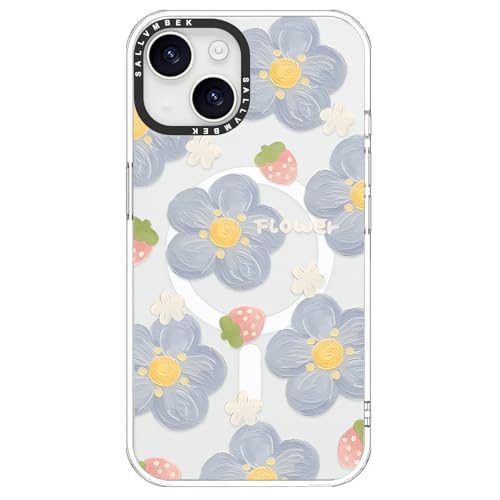 sallvmbek for iPhone 15 Case,Compatible with MagSafe,Cute Flowers Print Pattern,Magnetic Shockproof Protective TPU Bumper Cases Cover for iPhone 15 Girls Women