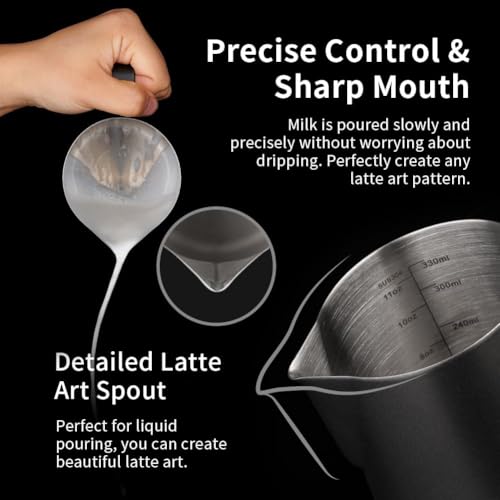 watchget Stainless Steel Milk Frothing Pitcher 12oz/350ml - Espresso Steaming Pitcher for Cappuccino, Latte Art, Coffee Machine Accessories Milk Jug Milk Frother Cup, Black - Image 6