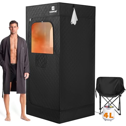 COSVALVE Boîte de sauna à vapeur portable avec lumière rouge pour la maison avec cuiseur vapeur 1600 W 4 L, chaise pliante confortable, tente de sauna d'intérieur à la maison, hammam personnel pour la