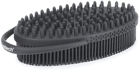 FREATECH Exfoliating Silicone Body Scrubber with Built-in Loop Handle, Dual-sided Bath Shower Body Brush for Deep Cleansing and Massage, Easy to Hold and Hang, Hygienic and Long-lasting, Black