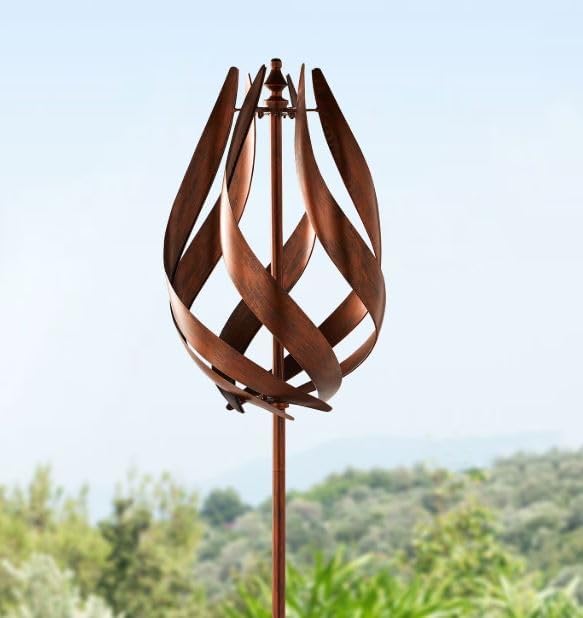 Scroll Wind Spinner – Large Outdoor Metal Garden Spinner with Elegant Swirling Design for Yard, Patio, and Lawn Decoration – Copper Color - Size: [14.6" L x 14.6" W x 82" H ], Weight: [ 7.37lbs ]