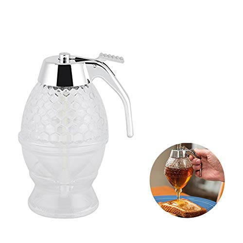 200ML Dispensador de miel Tarro Dispensador de jarabe de miel Botella exprimida Dispensador de jugo de jarabe Olla de vidrio Vintage Sin goteo Latas de cocina conservadas