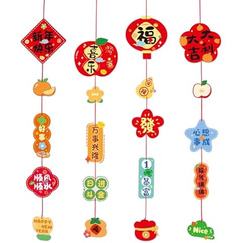 Happy Chinese New Year Banners 2025, 4Pcs Lunar New Year Backdrop Mascot Hanging Decorations for Year of Snake, Spring Festival Bunting Ornaments for Home Store Office School Decor Party Supplies Cover