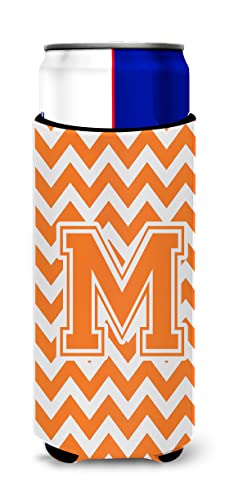 Letter M Chevron Orange and White Ultra Beverage Insulators for slim cans CJ1046-MMUK